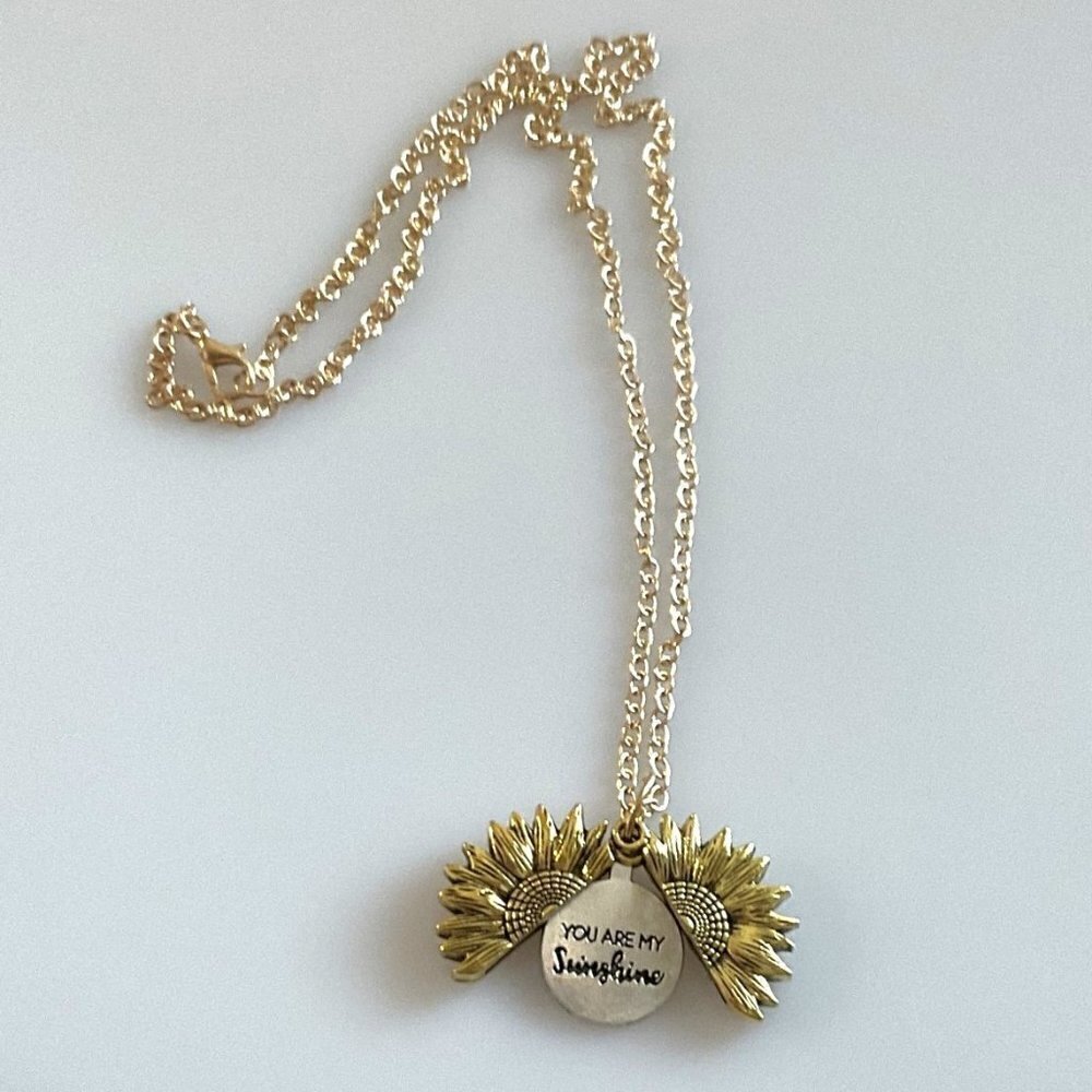YOU ARE MY SUNSHINE NECKLACE -SUNFLOWER NECKLACE LOCKET HIDDEN MESSAGE - Picture 6 of 6